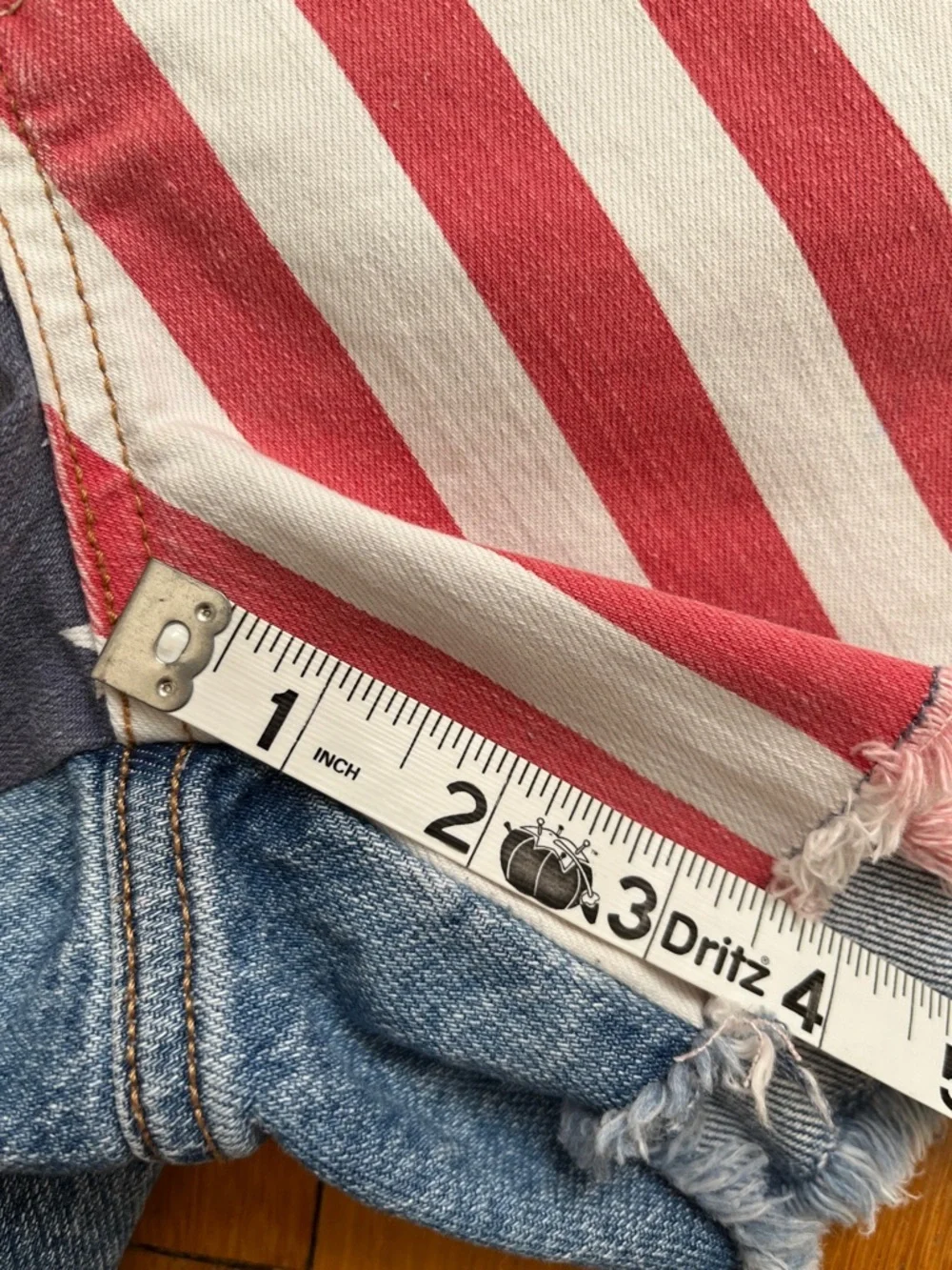Girls 14 / 16 XL Stars & Stripes Denim Jean Shorts Cutoff Raw Hem 4th of July - Picture 9 of 9